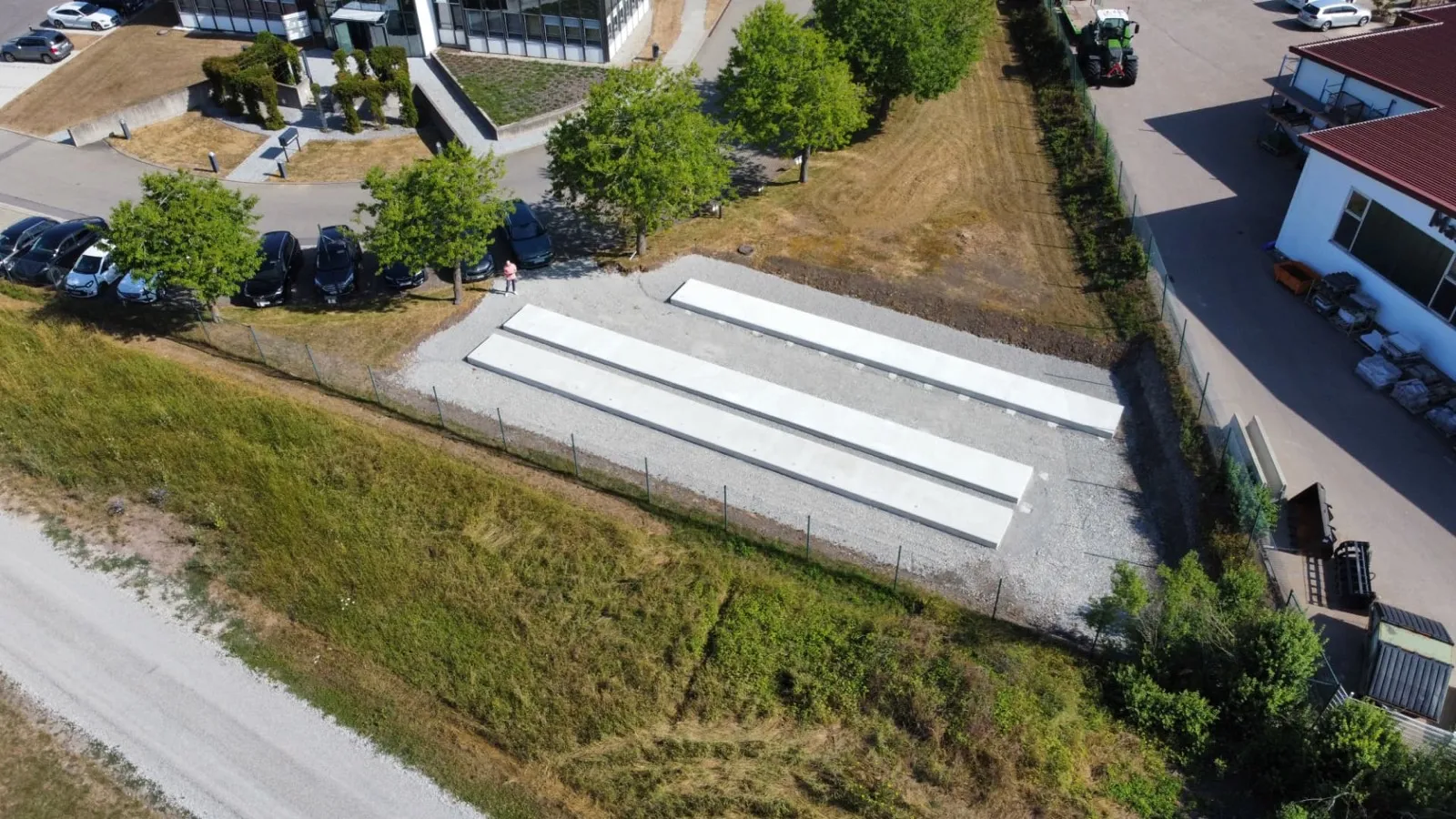 Graustromspeicher Crailsheim, Luftbild der fertigen Fundamente im Gewerbegebiet Roßfeld